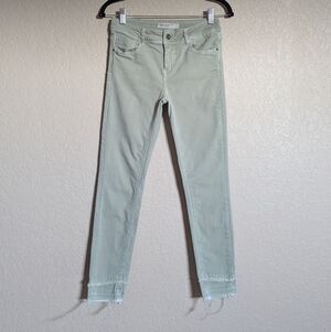 Zara Basic Women's Size 4 Slim Ankle Jeans Green Open Hem Pants